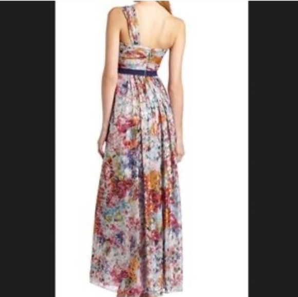 BCBGMAXAZRIA Inga Silk Metallic Pleated One Shoulder Evening Gown Dress Sz 6 - Picture 2 of 8